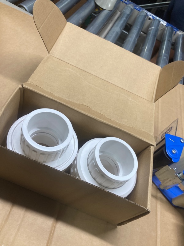 Photo 1 of 2Pcs 1-1/4" PVC Union Coupling Pipe Fitting (Socket x Socket) 1.25Inch PVC Slip Union PVC Adapter Coupling Schedule 40, EPDM O-Ring, White