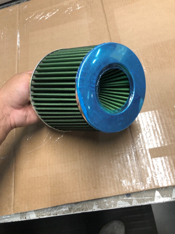 Photo 2 of GREEN 2.5" 63.5 mm Inlet Cold Air Intake Cone Replacement Performance Washable Clamp-On Dry Air Filter