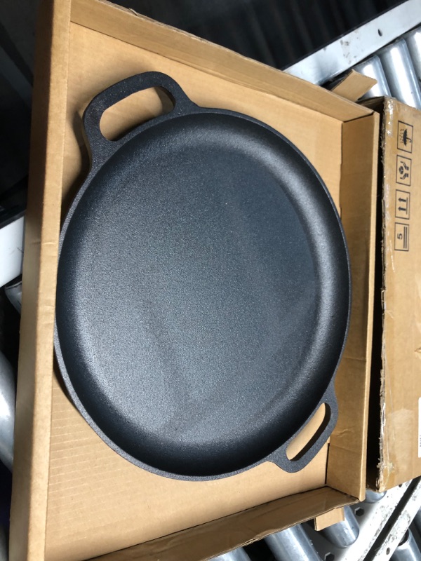 Photo 3 of ***USED***Cast Iron Pizza Pan - 14-Inch Baking Pan for Oven, Stovetop, Grill, or Campfires - Durable, Even-Heating, Versatile Cast Iron Griddle by Home-Complete 14" Pizza Pan