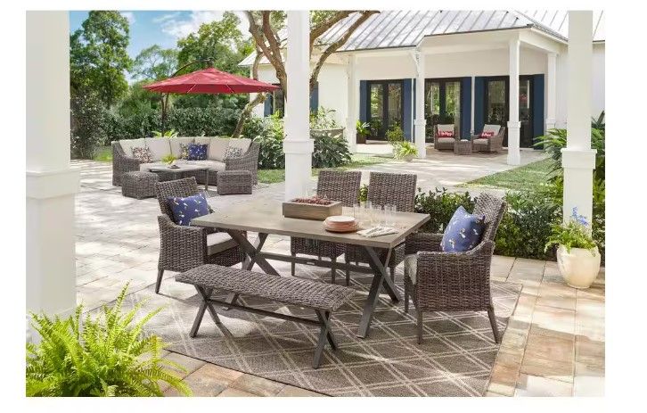 Photo 1 of ***READ NOTES***(FOR PARTS ONLY)
Rock Cliff Brown 6-Piece Wicker Outdoor Dining Set with Bench and CushionGuard Riverbed Cushions
