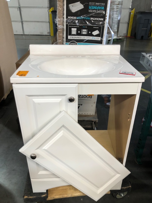 Photo 2 of ***HEAVILY USED AND DIRTY - NO PACKAGING - HANDLE BROKEN - LIKELY MISSING PARTS - SEE PICTURES***
25 in. W x 19 in. D x 35 in. H Single Sink Freestanding Bath Vanity in White with White Cultured Marble Top
