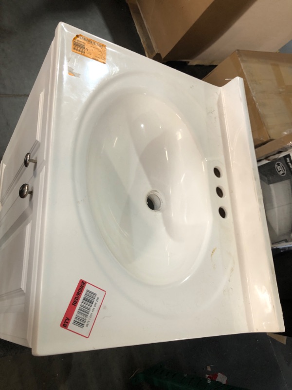 Photo 5 of ***HEAVILY USED AND DIRTY - NO PACKAGING - HANDLE BROKEN - LIKELY MISSING PARTS - SEE PICTURES***
25 in. W x 19 in. D x 35 in. H Single Sink Freestanding Bath Vanity in White with White Cultured Marble Top
