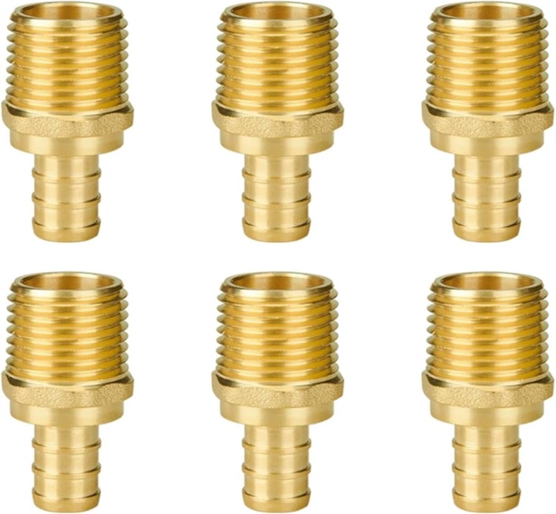 Photo 1 of  6-Pack PEX 1/2" x 1/2" NPT Male Threaded Adapter Crimp Fitting, No Lead Brass