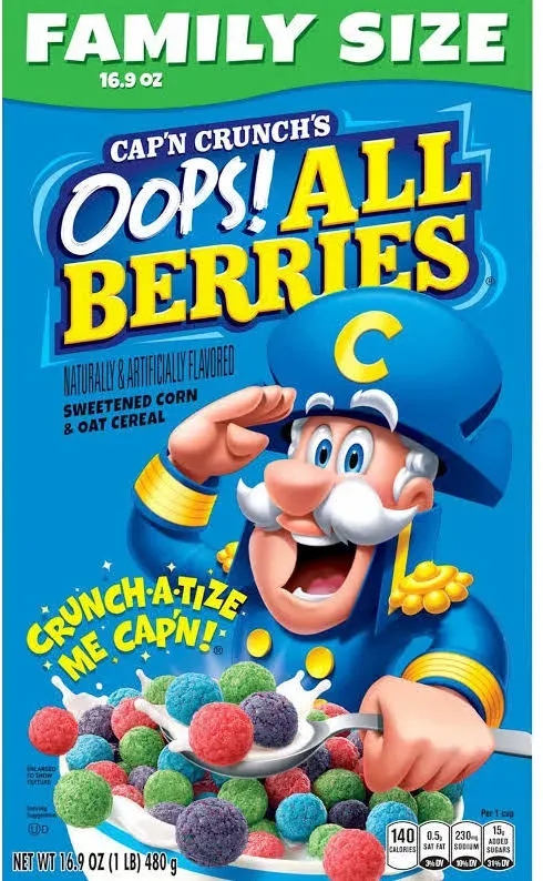 Photo 1 of **BUNDLE**No Returns**EXP 6/24**(3 qty) Cap'n Crunch's Cereal, Oops! All Berries, Family Size - 16.9 oz