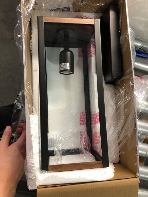Photo 1 of (READ FULL POST) Bowery Matte Black Farmhouse Indoor/Outdoor 1-Light Wall Sconce with Faux Wood Accents