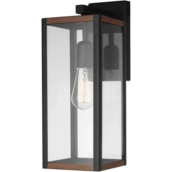 Photo 1 of (READ FULL POST) Bowery Matte Black Farmhouse Indoor/Outdoor 1-Light Wall Sconce with Faux Wood Accents