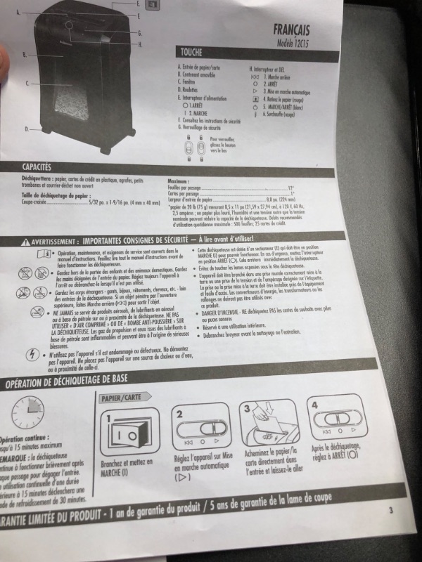 Photo 1 of Fellowes Powershred 12 Sheet Cross-Cut Paper Home Office Paper Shredder, 19.50" H x 9.69" W x 13.44" D
