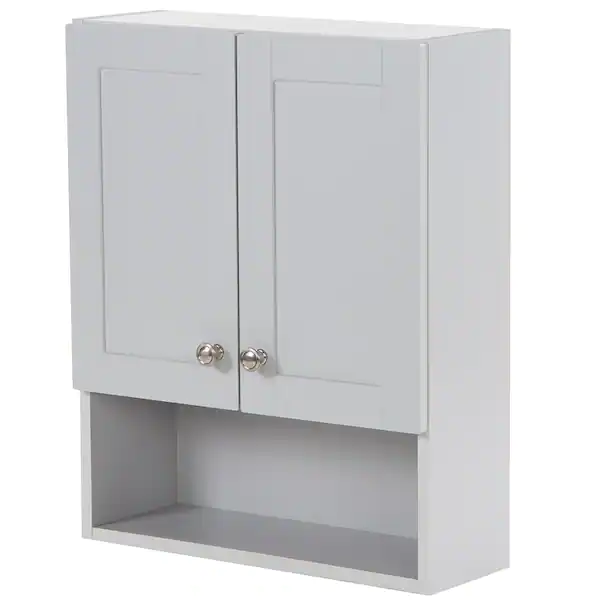 Photo 1 of ***USED - DAMAGED - CRACKED - SEE PICTURES***
Lancaster 21 in. W x 8 in. D x 26 in. H Surface-Mount Shaker Bathroom Storage Wall Cabinet in Pearl Gray