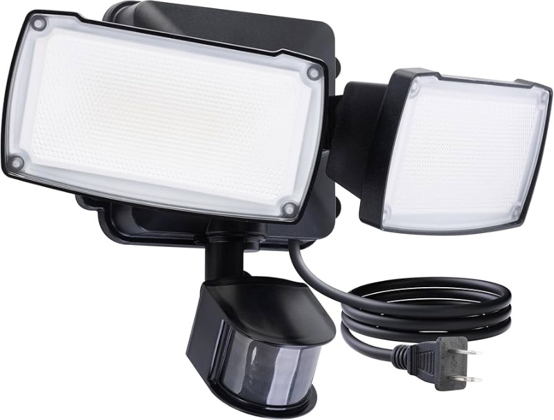 Photo 1 of ***USED***LUTEC 21W Plug in Motion Sensor light Outdoor, Flood Lights Outdoor Motion Sensor,2500LM, 5000K Daylight,IP65 Waterproof,Adjustable 2 Heads Wall Light for Garage, Porch, Yard - Black