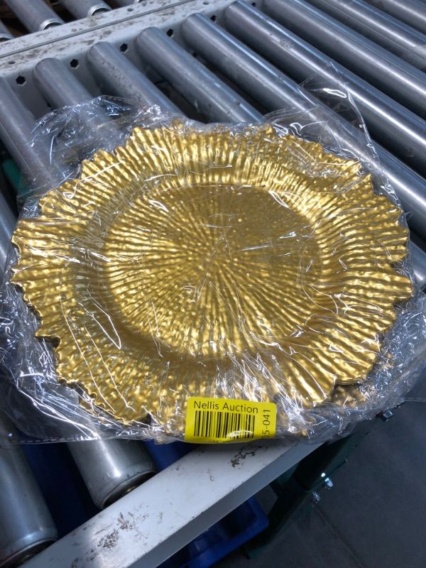 Photo 2 of **NON-REFUNDABLE BUNDLE OF 3**
Gold Charger Plates Set - 13” Vintage Plastic Dinnerware 