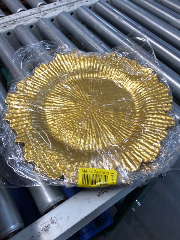 Photo 1 of **NON-REFUNDABLE BUNDLE OF 3**
Gold Charger Plates Set - 13” Vintage Plastic Dinnerware 