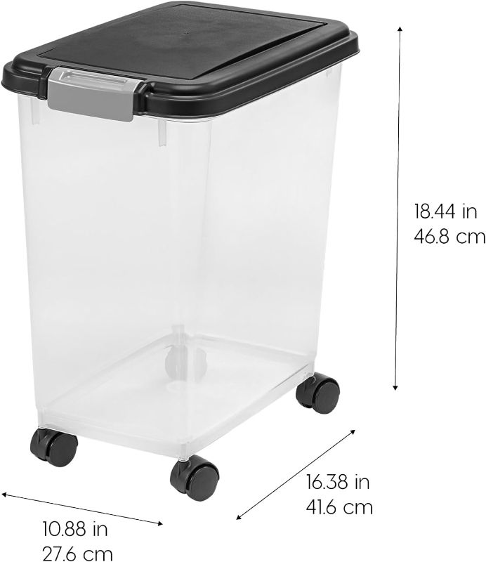 Photo 4 of (READ FULL POST) IRIS USA Airtight Dog Food Storage Container, Up to 30 lbs, Attachable Wheels, for Dog Cat Bird and other Pet Food Storage Bin, Keep Fresh, Easy Mobility, BPA Free, Black 30 lbs Black