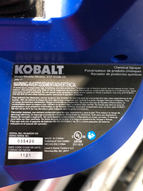 Photo 5 of (missing battery)Kobalt 2.11-Gallon Plastic Pump Sprayer
