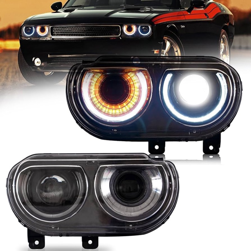 Photo 1 of ***USED - ONE OF THE HEADLIGHTS RATTLES WHEN SHAKEN - UNABLE TO VERIFY FUNCTIONALITY***
VLAND Headlight Assembly Fit for 2008-2014 Dodge Challenger 3rd Gen Coupe, Normal