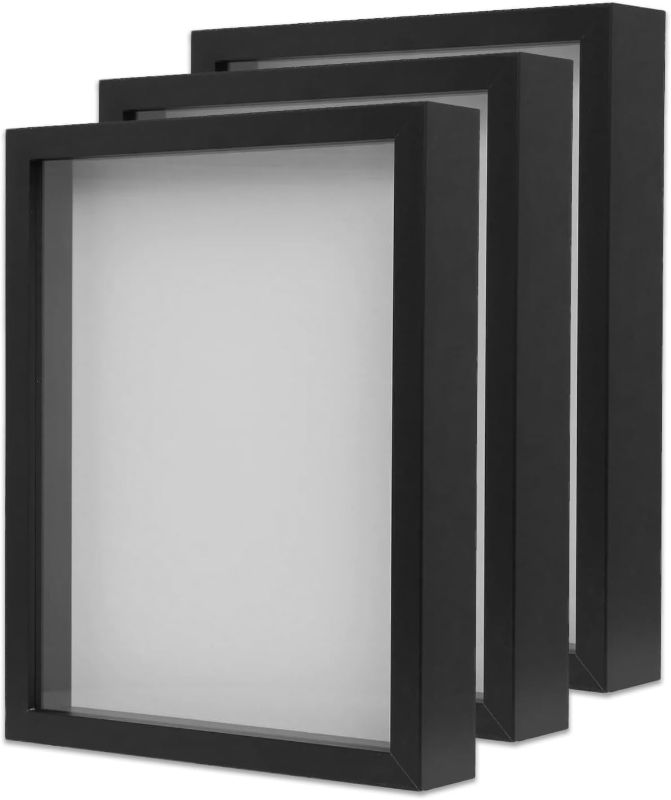 Photo 1 of 
FrameWorks 8” x 10” Black Wooden Shadow Box Frame (3-Pack) – Soft Felt Back, Tempered Glass, and Included Elegant White Ball Push Pins