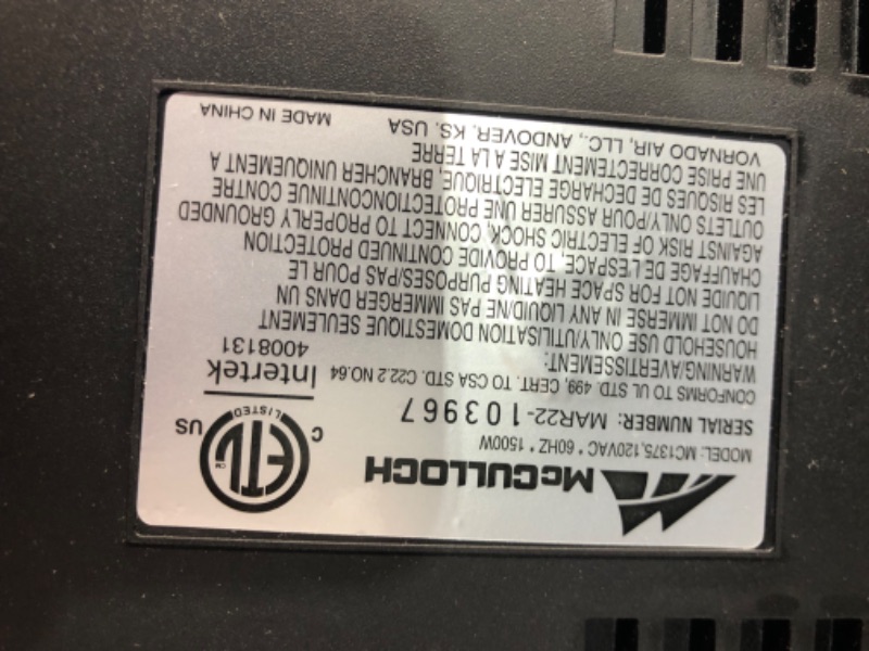 Photo 5 of ***USED - MISSING ACCESSORIES - POWERS ON - UNABLE TO TEST FURTHER***
McCulloch MC1375 Canister Steam Cleaner with 20 Accessories, Extra-Long Power Cord, Chemical-Free Cleaning for Most Floors, Counters, Appliances, Windows, Autos, and More, 1-(Pack), Bla