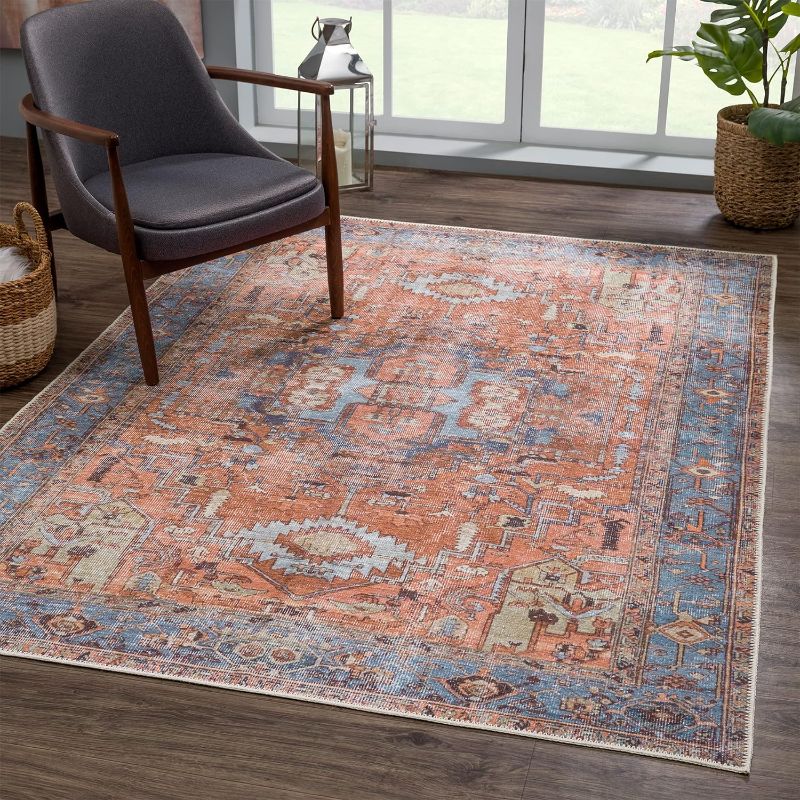 Photo 1 of (STOCK PHOTO FOR SAMPLE) - Bloom Rugs Washable 5' x 7' Rug - Terracotta/Blue