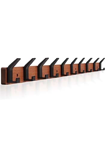 Photo 1 of  Coat Hooks Wall Mounted Coat Rack, 33.5'' Long, Entryway Hanging Coat Rack, Brown Wood Coat Rack with 10 Black Literary Rustic Hooks, Decorative Hooks Rail for Coat, Bag, Towel, Hat
