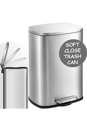 Photo 1 of (READ FULL POST) Homie 13 Gallon Kitchen Trash Can Soft Close with Anti - Bag Slip Liner and Lid, Use as Garbage Basket, Tall Dust Bin, or Decor in Bathroom, Restroom, Kitchen, or Bedroom (Brushed Stainless Steel)
