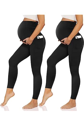 Photo 1 of (med) 2 PACK Women’s Maternity Leggings with Pockets Over The Belly Butt Lift