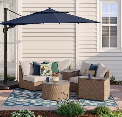 Photo 1 of  **PARTS ONLY NON-REFUNDABLE READ NOTES**allen + roth 11-ft Aluminum Blue Crank Cantilever Patio Umbrella with Base
