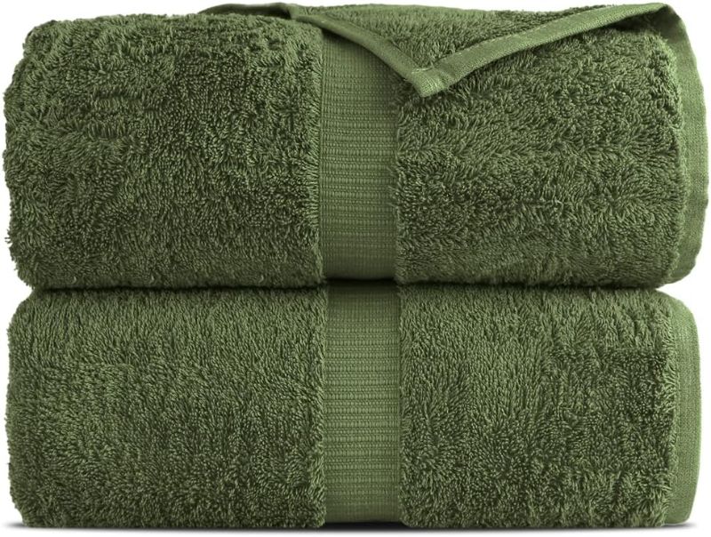 Photo 1 of (2 pack)  Cotton Towel Set, Contains 2 Bath Towels 28x55 inch,  Olive Green