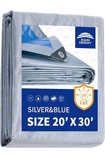 Photo 1 of (2 pack) Tarps - 12x16 Feet, 5.5 Mil Thick, Multipurpose Waterproof Poly Tarp Cover with Metal Grommets and Reinforced Edges, Silver/Blue Tarp
