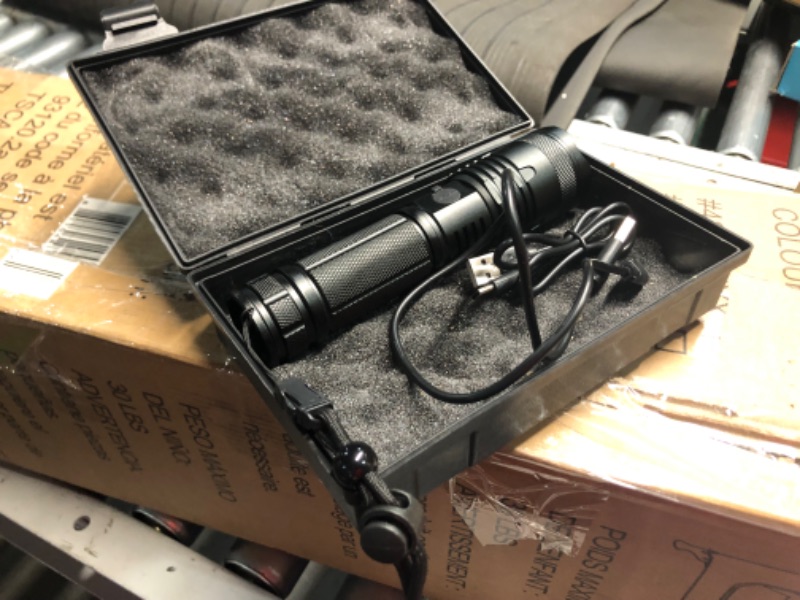 Photo 4 of ***USED - ONE OF THE FLASHLIGHTS DOESN'T POWER ON OR CHARGE - UNABLE TO TROUBLESHOOT - CARRY CASE CRACKED***
LBE Rechargeable LED Flashlights High Lumens, 990,000 Lumens Super Bright Flashlights with 5 Modes, Waterproof Powerful Flash Light Multifunctiona