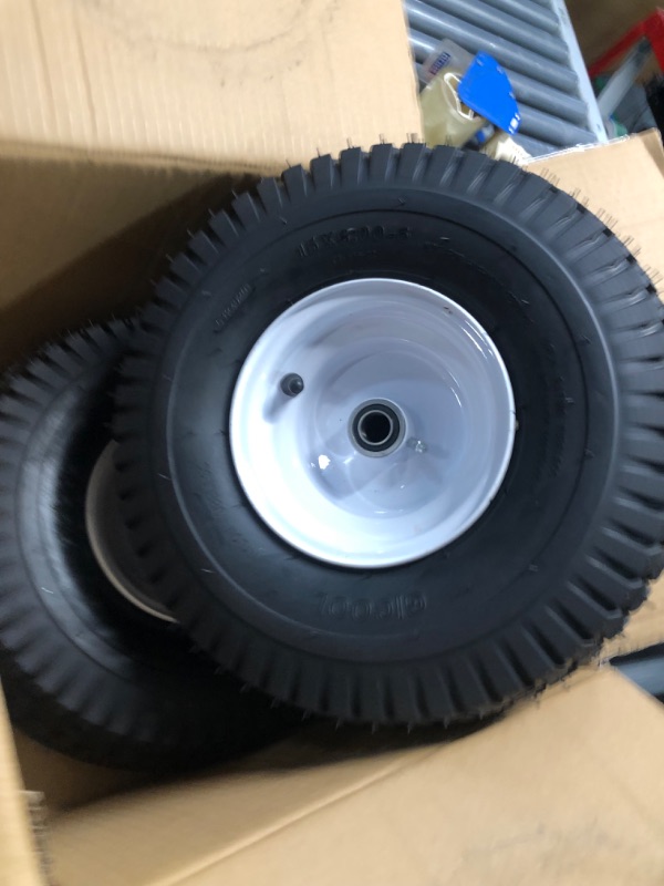 Photo 2 of (2 Pack) 15x6.00-6 Tubeless Tire and Wheel, 3" Offset Hub, 3/4" Bearing, 4 Ply, 15x6-6 Lawn Mower Front Tires, Compatible with 100 and 300 Series John Deere Riding Mower, Lawn Tractor and More 15x6.00-6 Tubeless (3" Offset Hub)