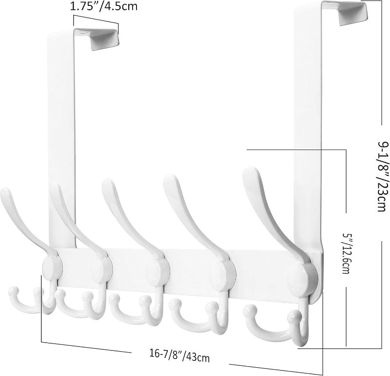 Photo 3 of (READ FULL POST) SKOLOO Over The Door Hook - for Doors up to 1-3/4'' Thickness, Metal Door Hanger with 5 Triple Hooks, Over The Door Hanger for Coats, Hats,Towels, White 1 Pack White