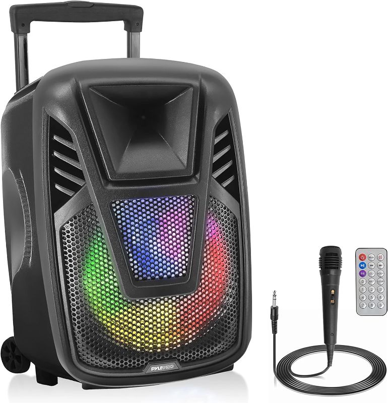 Photo 1 of (READ FULL POST) Pyle Portable Speaker - 15” 80 Watts Max Power Output Loudspeaker PA System w/ LED Light, Handles, Wheels, & Remote Control, Built-in Digital Amp and Rechargeable Battery