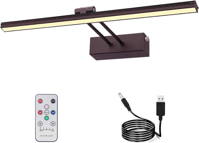 Photo 1 of **NON-REFUNDABLE, PARTS ONLY** FUNCHDAY Picture Light,5000mAh Battery Operated Picture Light for Wall,Wireless Remote Painting Light with Timer and Dimmable,16”Metal Art Light for Display,Artwork,Portrait,Gallery-Bronze