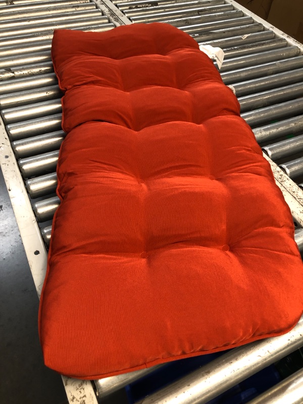 Photo 2 of (read full post) downluxe Outdoor Bench Cushion for Patio Furniture, Waterproof Tufted Overstuffed Porch Swing Cushions, Memory Foam Outdoor Loveseat Cushions, 48" X 18" X 5", Orange, Set of 1
