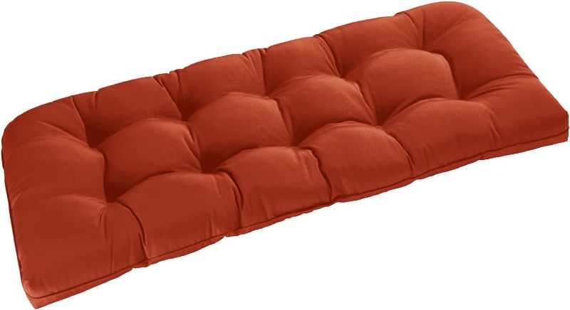 Photo 1 of (read full post) downluxe Outdoor Bench Cushion for Patio Furniture, Waterproof Tufted Overstuffed Porch Swing Cushions, Memory Foam Outdoor Loveseat Cushions, 48" X 18" X 5", Orange, Set of 1
