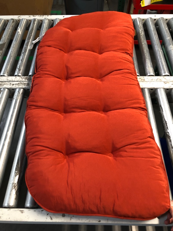 Photo 3 of (read full post) downluxe Outdoor Bench Cushion for Patio Furniture, Waterproof Tufted Overstuffed Porch Swing Cushions, Memory Foam Outdoor Loveseat Cushions, 48" X 18" X 5", Orange, Set of 1
