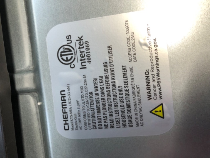 Photo 7 of ***USED - LIKELY MISSING PARTS - UNABLE TO VERIFY FUNCTIONALITY***
Chefman Electric Smokeless Indoor Grill w/Non-Stick Cooking Surface & Adjustable Temperature Knob from Warm to Sear for Customized BBQing, Dishwasher Safe Removable Water Tray, Black