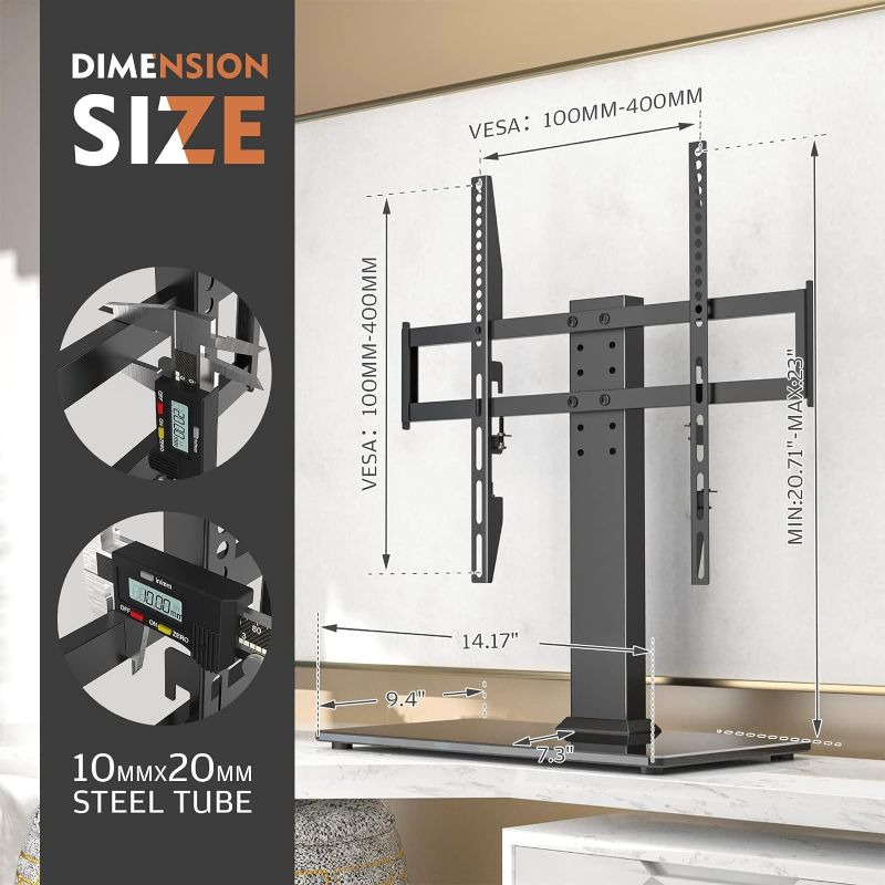 Photo 3 of (NON-REFUNDABLE) Universal TV Stand - Table Top TV Stand for 27-60 inch LCD LED TVs - 6 Level Height Adjustable TV Base Stand with Tempered Glass Base & Wire Management, VESA 400x400mm 27"-60" Universal Tabletop TV Stand