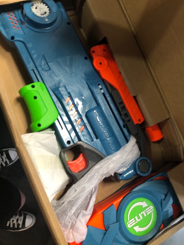 Photo 2 of ***USED - MISSING DARTS - OTHER PARTS LIKELY MISSING AS WELL - UNABLE TO VERIFY FUNCTIONALITY***
Nerf Elite 2.0 Flipshots Flip-16 Blaster with 16 Dart Barrels That Flip to Double Your Firepower, 16-Dart Capacity, 16 Elite Darts Frustration Free