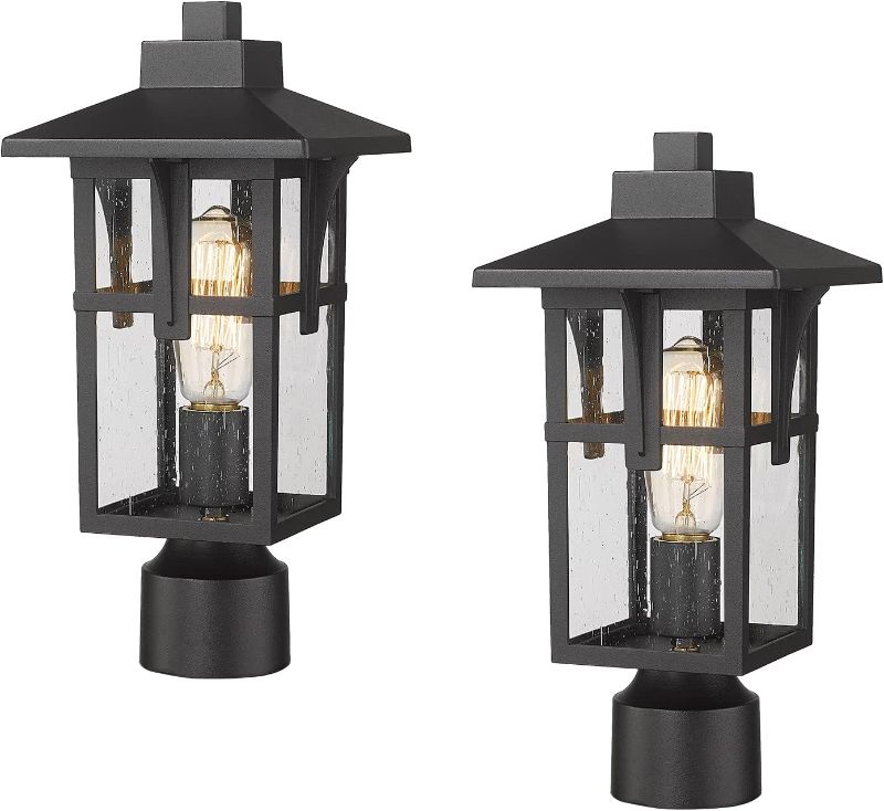 Photo 1 of ***USED - LIKELY MISSING PARTS - UNABLE TO VERIFY FUNCTIONALITY***
Outdoor Post Light Fixtures, HWH Exterior Pillar Light 2 Pack, Industrial Pole Lamp in Matte Black Finish with Seeded Glass, 5HX62P-2PK BK