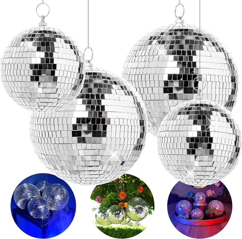 Photo 1 of  SPARKLINGBOLLS
Pack of 4 Large Disco Balls - Disco Ball Set - Hanging Disco Balls Decor - Large Disco Ball for Room Decoration Different Sizes Bulk Disco Ball Centerpiece (4 inch and 6 inch)