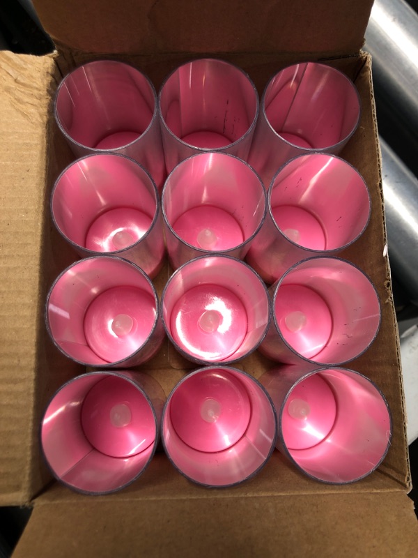 Photo 2 of LANKER Flameless Candles, Battery Operated LED Pillar Candles, D1.5 x H3 inch, Steady Pink Long Flame-Effect Light, Romantic Electronic Fake Votive Candles for Party, Halloween, Set of 12 (Pink)