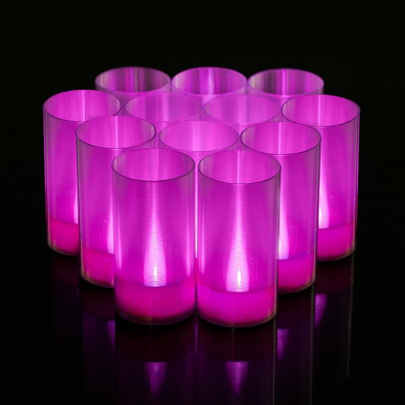 Photo 1 of LANKER Flameless Candles, Battery Operated LED Pillar Candles, D1.5 x H3 inch, Steady Pink Long Flame-Effect Light, Romantic Electronic Fake Votive Candles for Party, Halloween, Set of 12 (Pink)