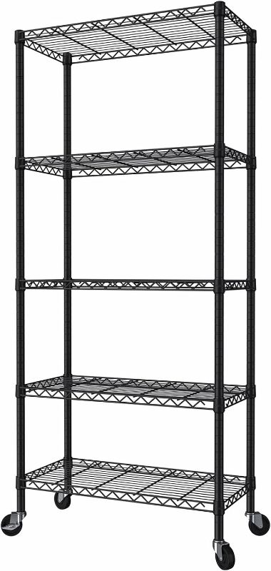 Photo 1 of (READ FULL POST) SINGAYE 5-Shelf, shelves bear 1750 lbs Heavy Duty Storage Shelving Unit on Wheels, Adjustable Steel Organizer Wire Rack, 30" W x 14" D x 70" H,Black 
