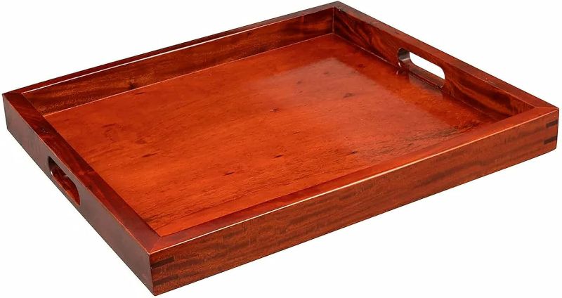 Photo 1 of (see all images) G.E.T. RST-2020-M Wooden Room Service Square Serving Tray with Handles,