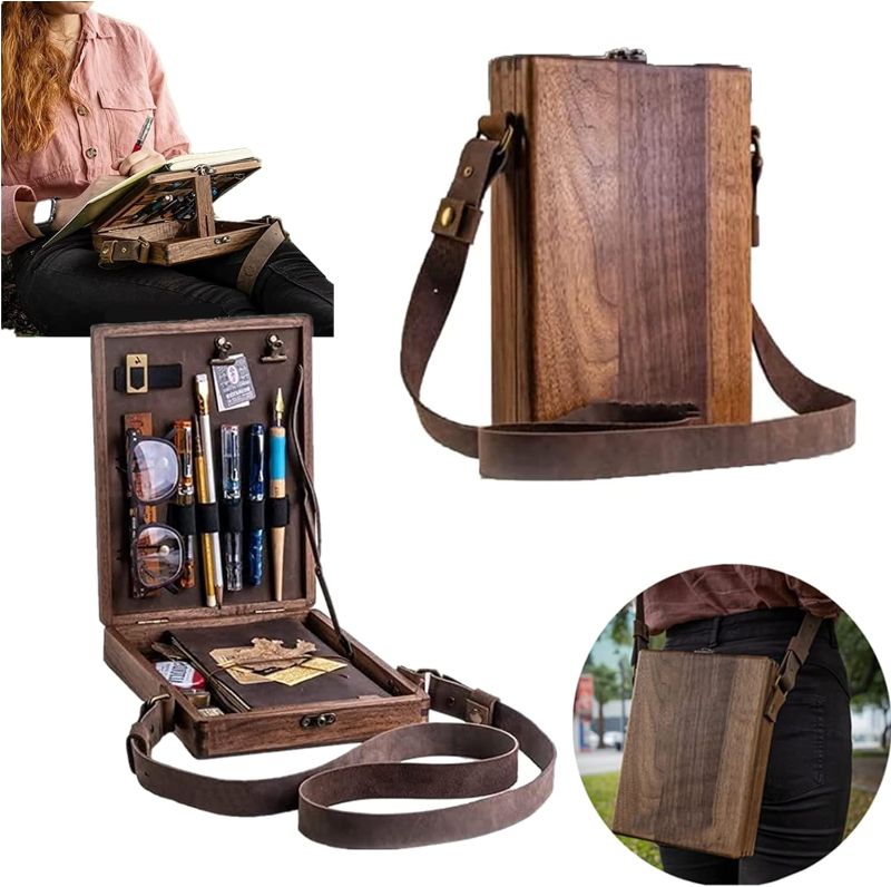 Photo 1 of **PARTS ONLY NON REFUNDABLE**
Writers Messenger Wood Box, Multifunctional Wooden Handmade Crossbody Postman Bag Portable Artist Tool Bag Painting Brush Tool Storage Sketch Box Easel for Outdoor Painting (Brown)