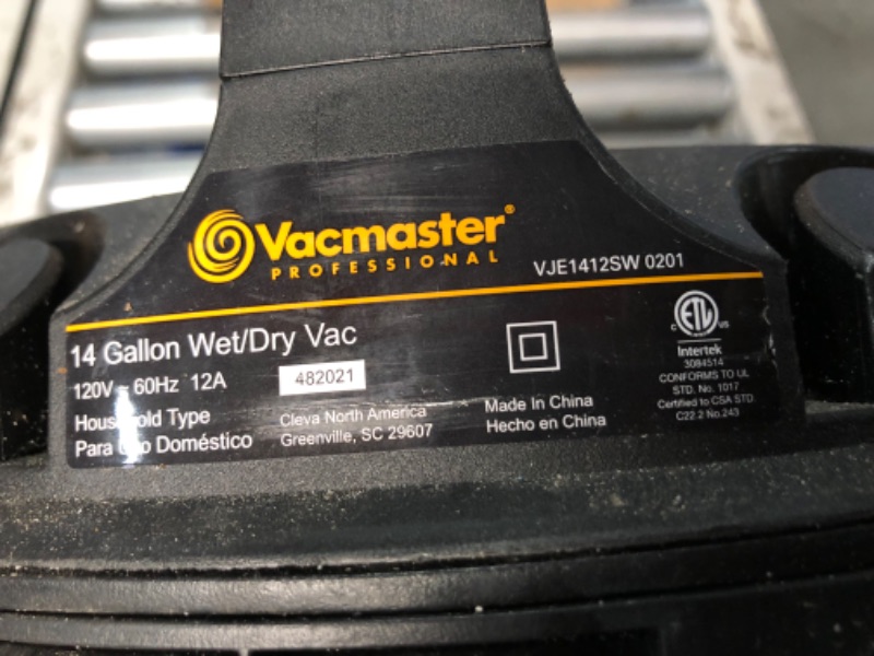 Photo 4 of ***NONREFUNDABLE - NOT FUNCTIONAL - FOR PARTS ONLY - SEE COMMENTS***
Vacmaster VJE1412SW0201 Beast Professional Series 14 Gal. 6.5 HP Steel Tank Wet/Dry Vac with Cart