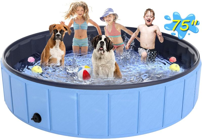 Photo 1 of 
Large Foldable Dog Pool 75" x 16", Hyperzoo Oversize Collapsible Dog Pet Bathing Tub Portable Kiddie Pool Leakproof PVC Swimming Pool for Small