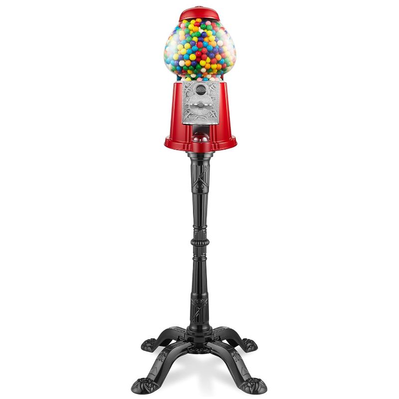 Photo 1 of 
Olde Midway 15" Gumball Machine with Stand - Red, Vintage-Style Bubble Gum Candy Dispenser with Glass Globe and Metal Base