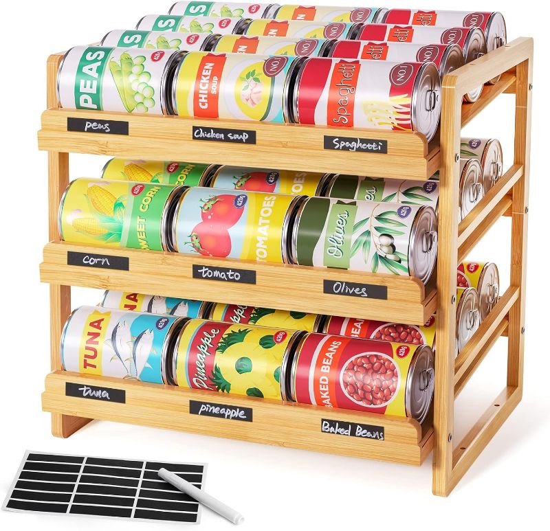 Photo 1 of 
Yumkfoi Bamboo Can Organizer for Pantry, 3 Tier Stackable Can Storage Organizer Pantry with Label Sticker and Marker Pen,
