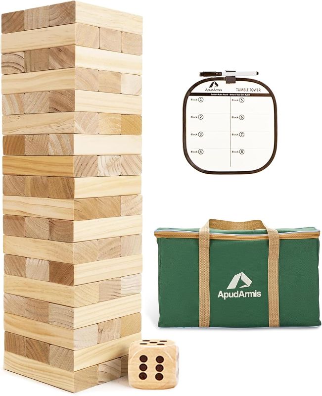 Photo 1 of 
ApudArmis Giant Tumble Tower (Stack from 2Ft to Over 4.2Ft), 54 PCS Pine Wooden Stacking Timber Game with 1 Dice Set - Classic Block Giant